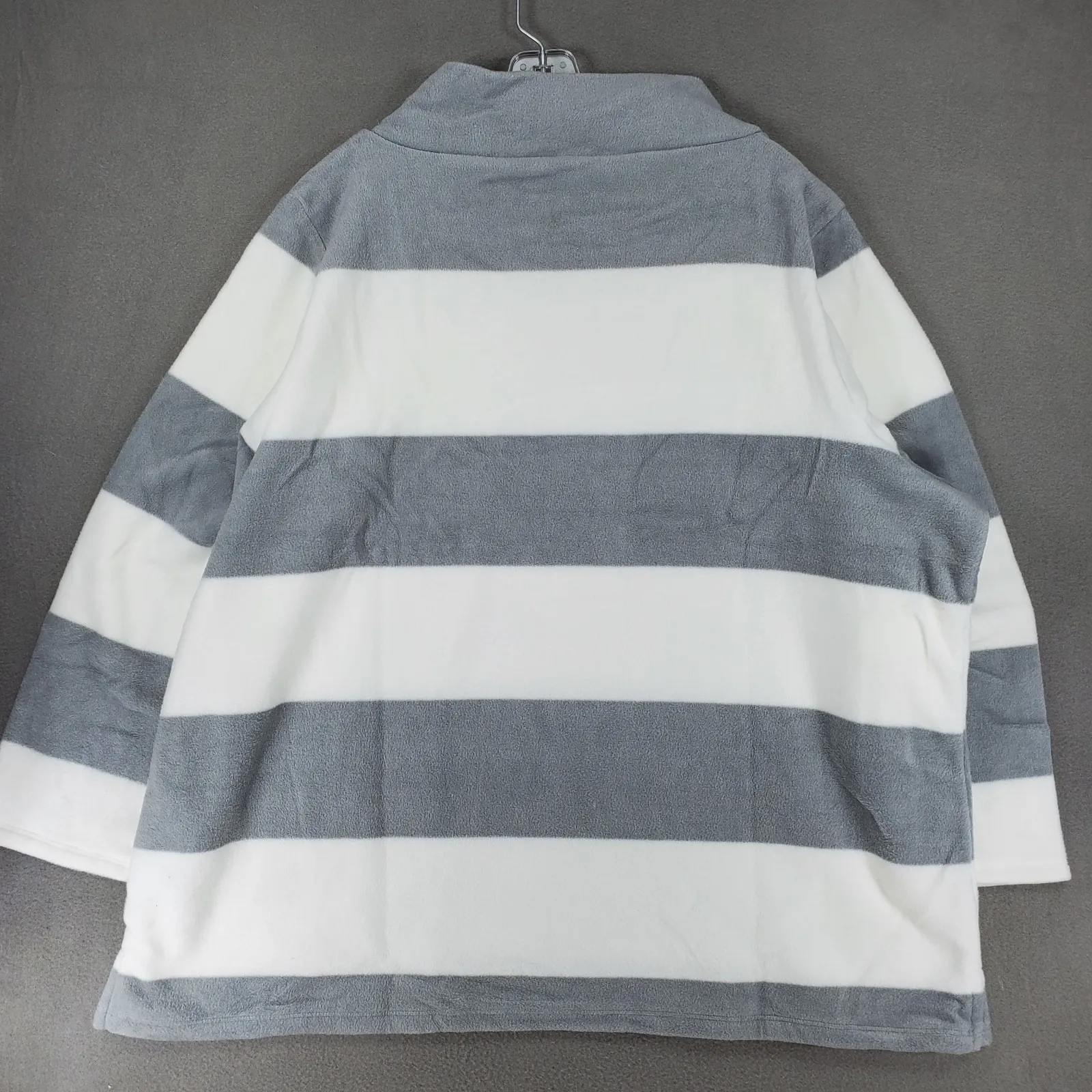TALBOTS Plus Gray White Strip Mock Neck Fleece Pullover‎ 3Xp Sweatshirt Funnel - Image 4