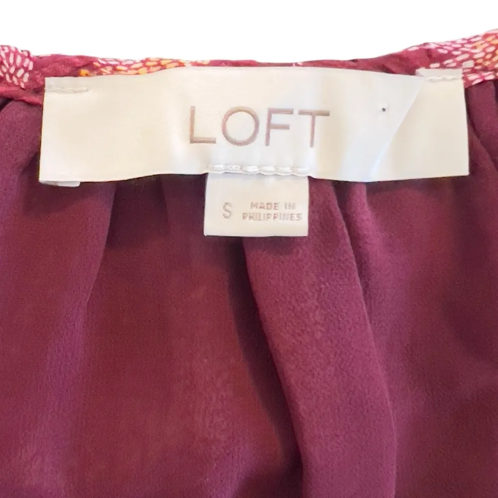 LOFT burgundy floral faux embroidery peasant, lined bodice - women’s size small - Image 5