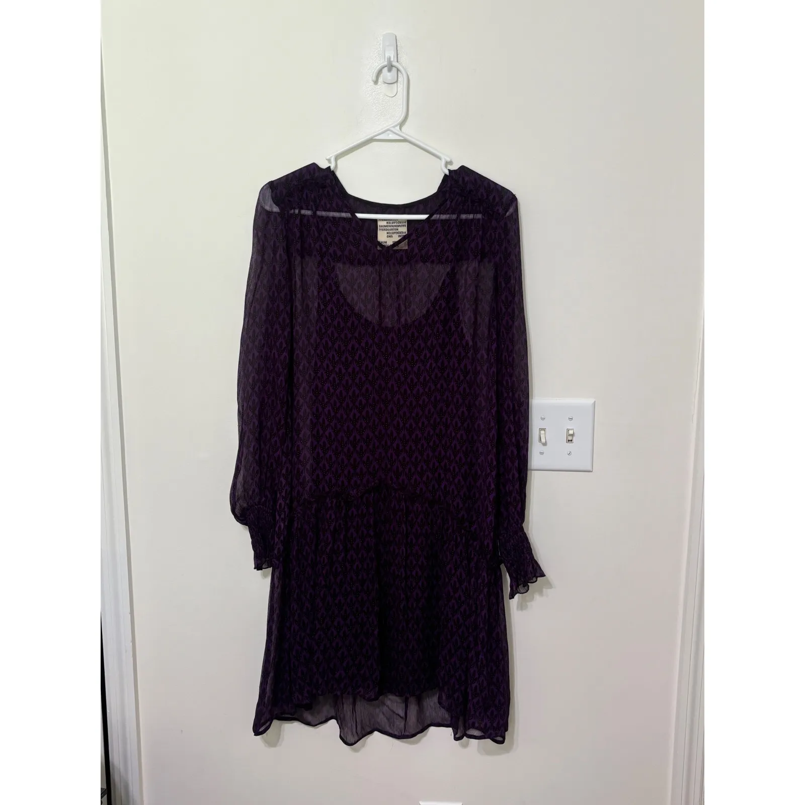 Baum Und Pferdgarten Purple Print Dress Long Sleeve Sheer‎ Party Size S - Image 2