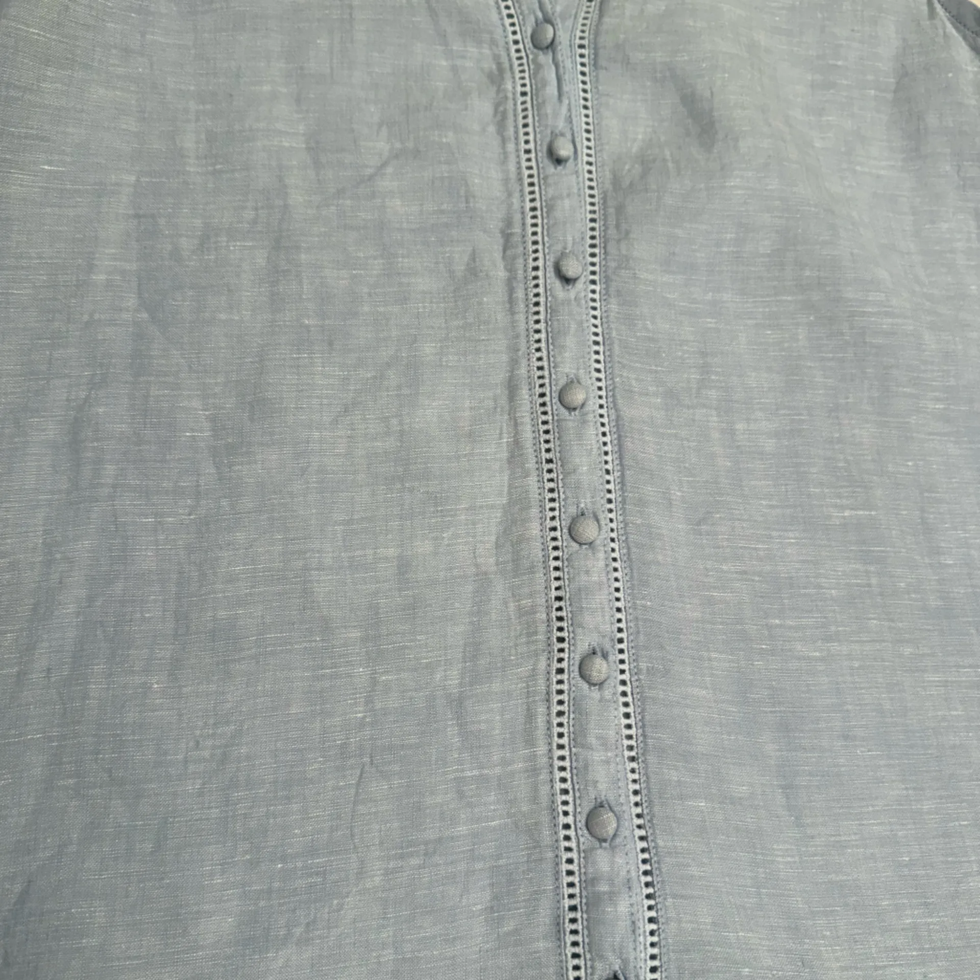 J by Joie 100% Linen Blue Button Down Sleeveless Blouse Womens Sz L Ladder Lace - Image 5