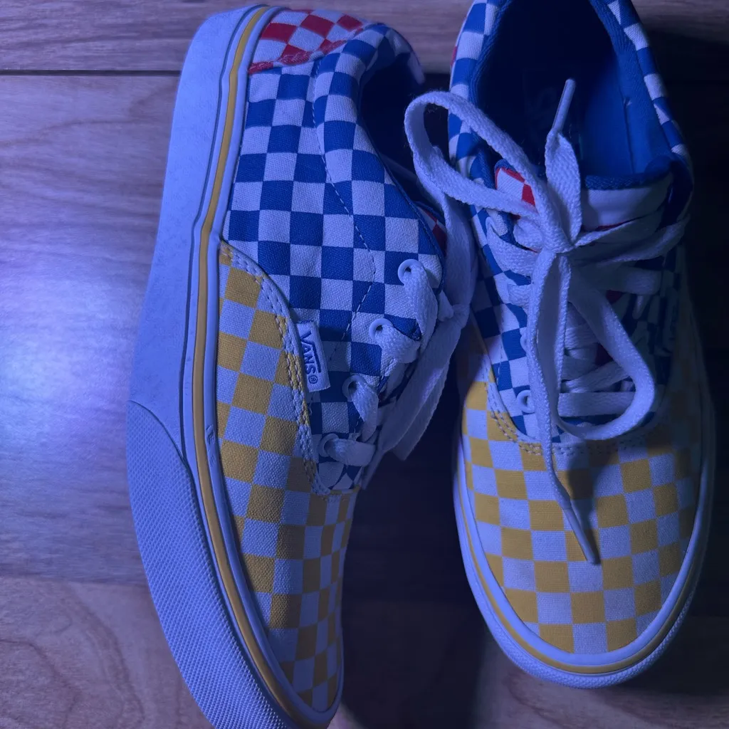 Vans Blue and Yellow Checkered Sneakers - Image 6