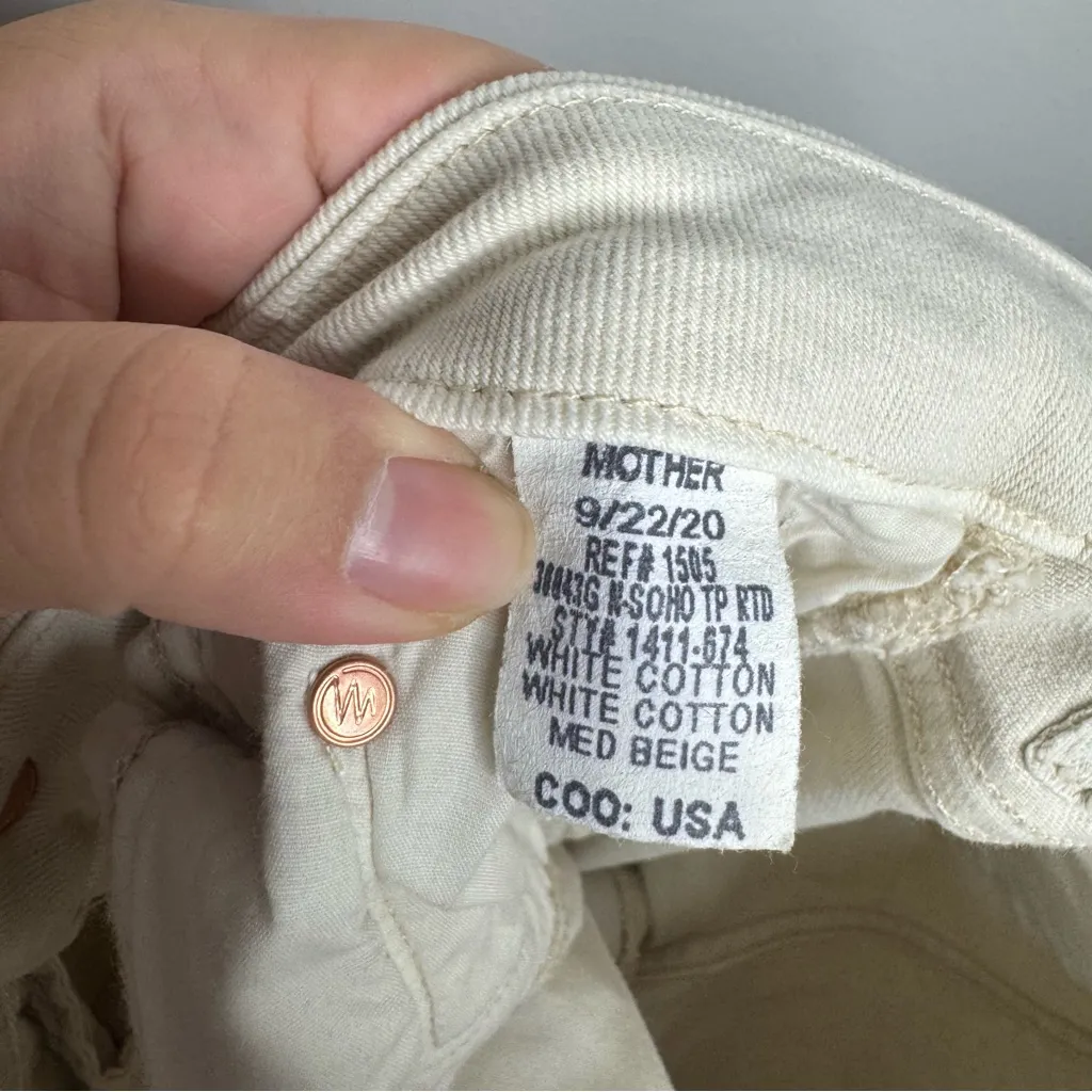 Mother Med Beige The High Waisted Looker‎ Ankle Fray Beaver Fur Jeans White Size 26 - Image 6