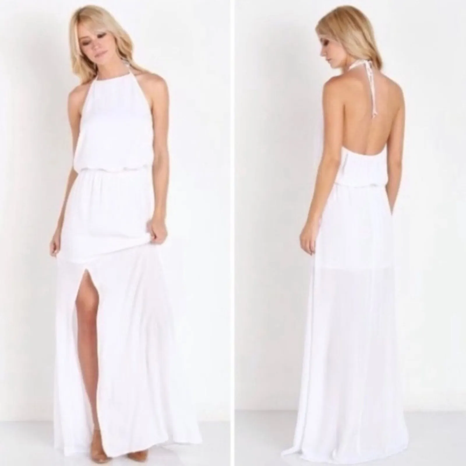 Show me Your Mumu Heather WHITE ivory crisp halter maxi dress NEW SMALL - Image 4