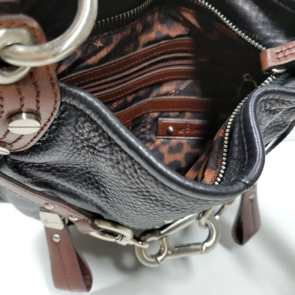 Vintage B Makowsky Pebbled Leather Crossbody Womens Black Bridle Buckle Logo - Image 14