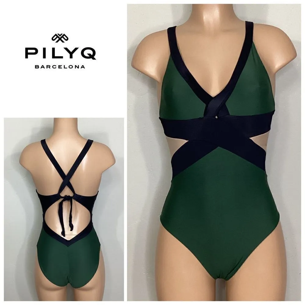 New. Pilyq green, black and nude color block swimsuit - Image 2