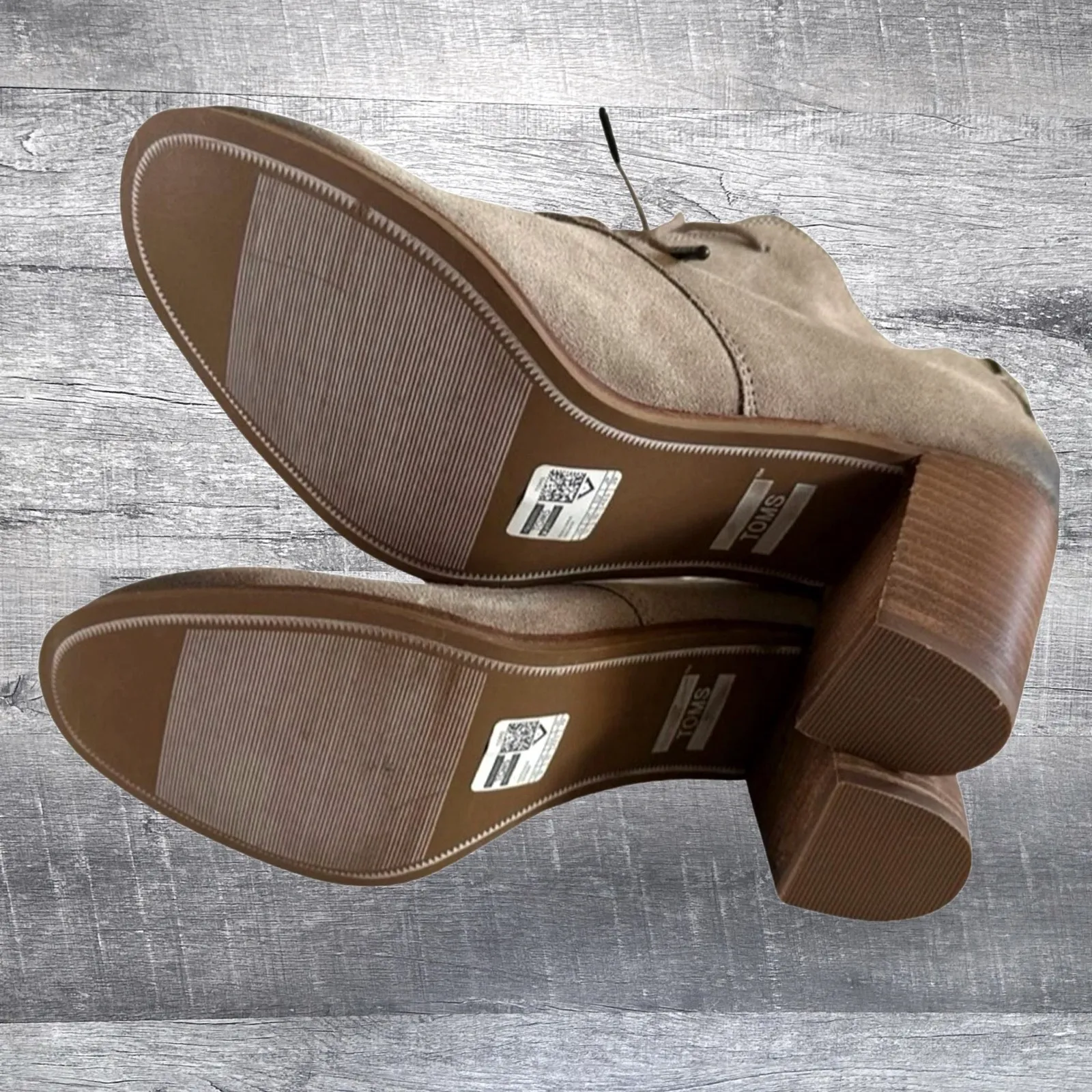 Toms NEW Lunata Lace Up Suede Bootie Womens 12 Desert Taupe Wooden Block Heel - Image 5