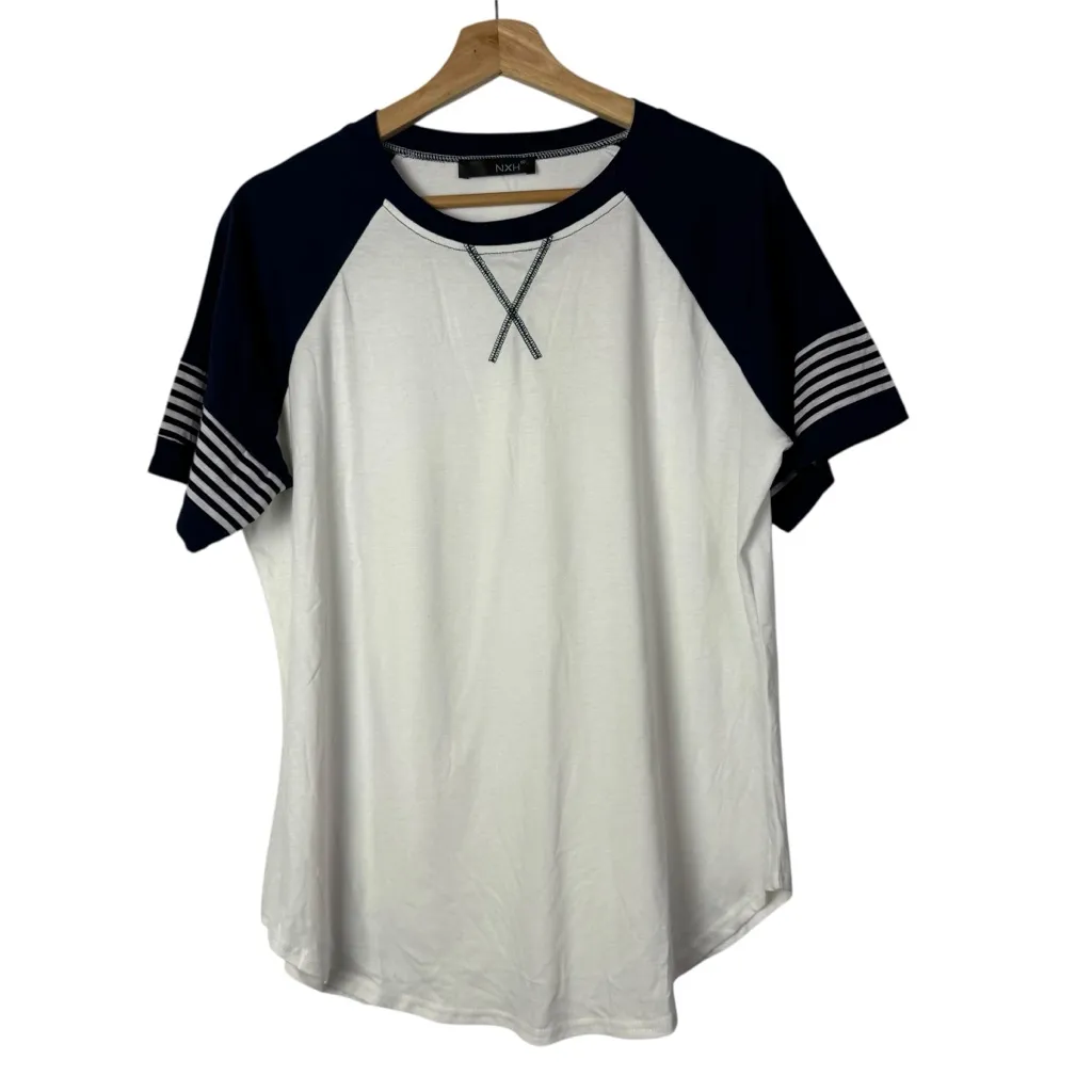 Boutique NXH White & Black Baseball Crewneck Short Sleeve T-Shirt XL - Image 2