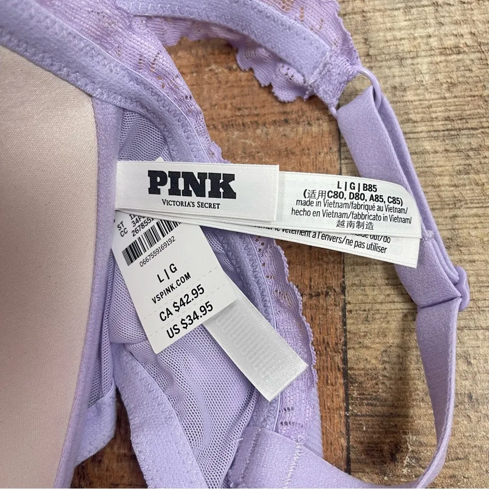 NEW PINK Victoria's Secret Large Lavender Lace Trim Ribbed Bralette - Image 6