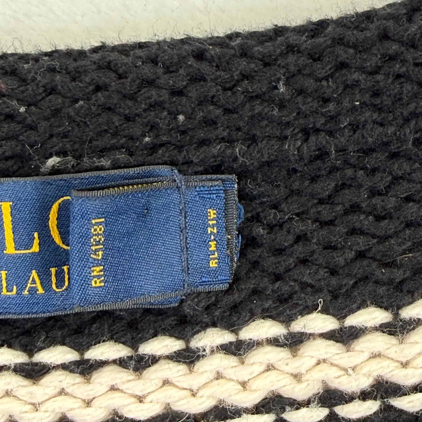 Polo Ralph Lauren Striped Crew Neck Sweater Knit Size L Black Cream Cotton Blend - Image 6