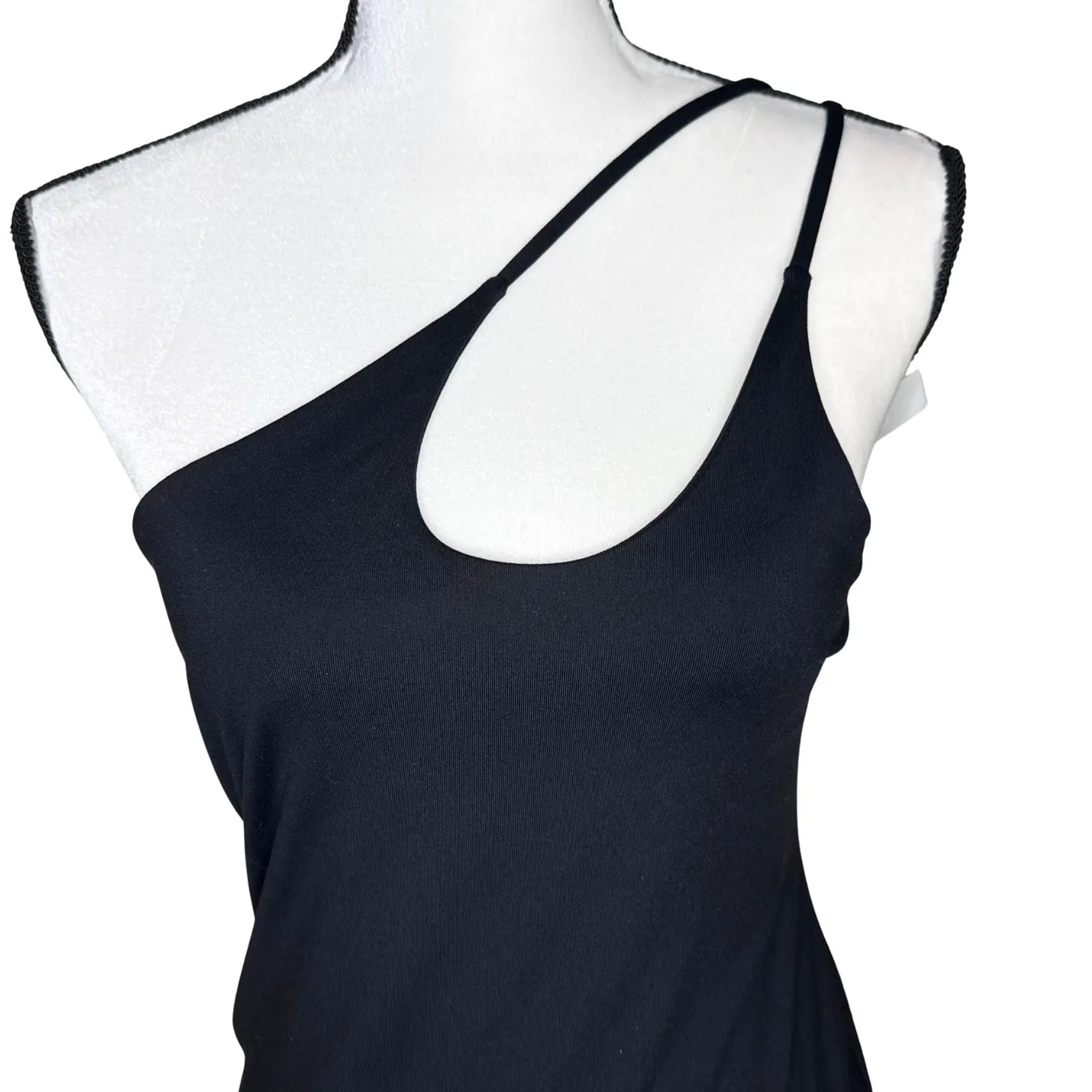 Susana Monaco One-Shoulder Cutout Double Strap Bodysuit Size Large Black Basic - Image 4