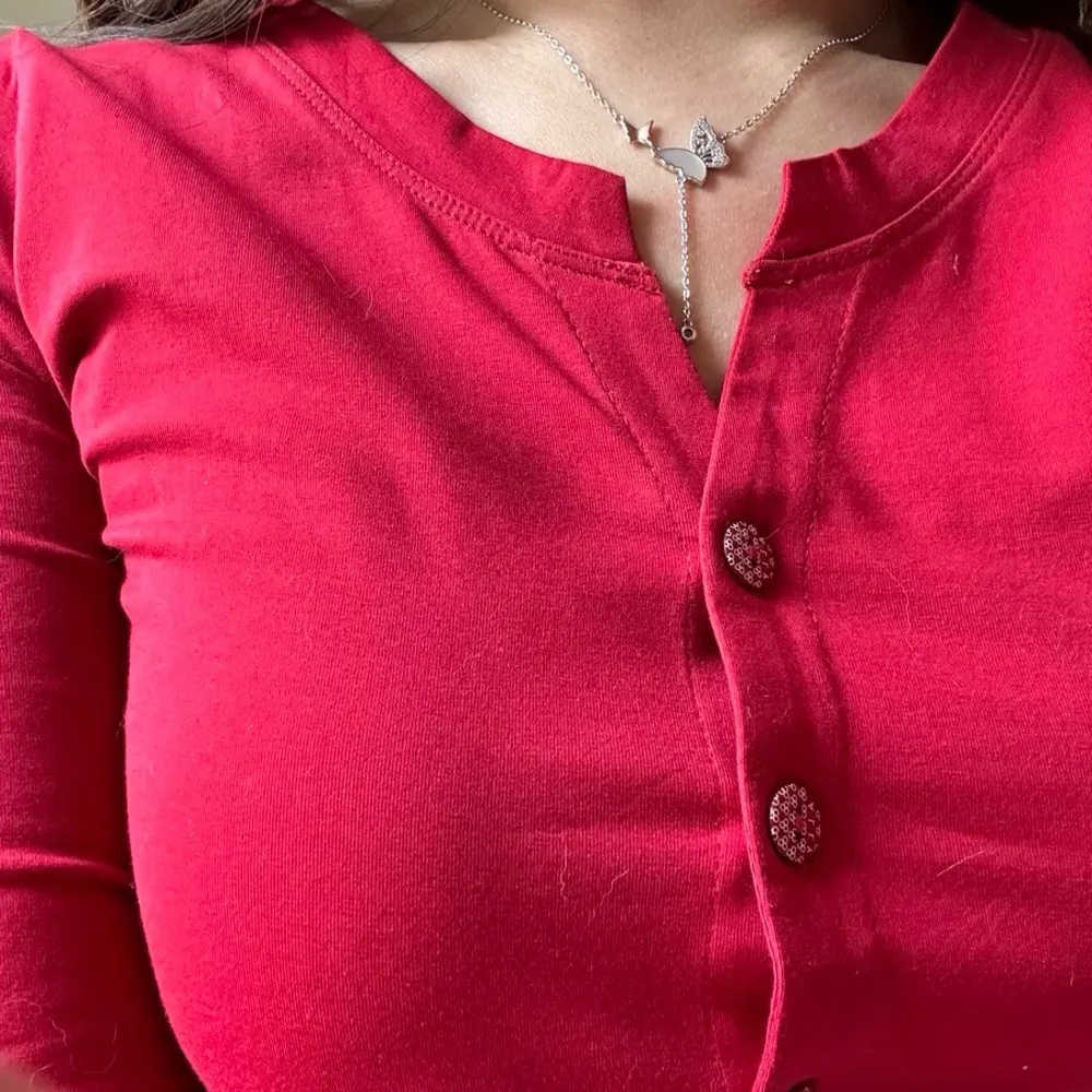 Cherry berry red long sleeve cardigan size XS - Image 5