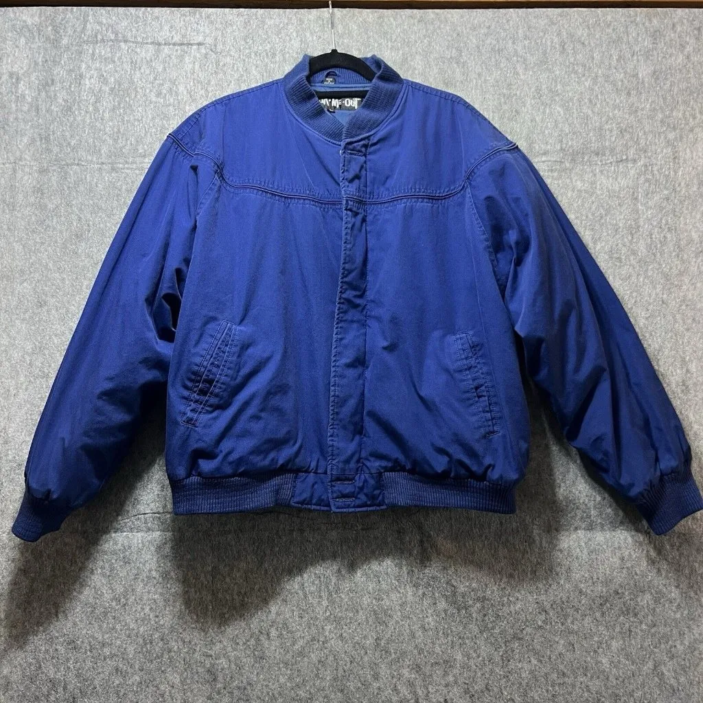Vintage 90s Bomber‎ Jacket Mens Large Blue Wear Me Out Zip Up - Image 9