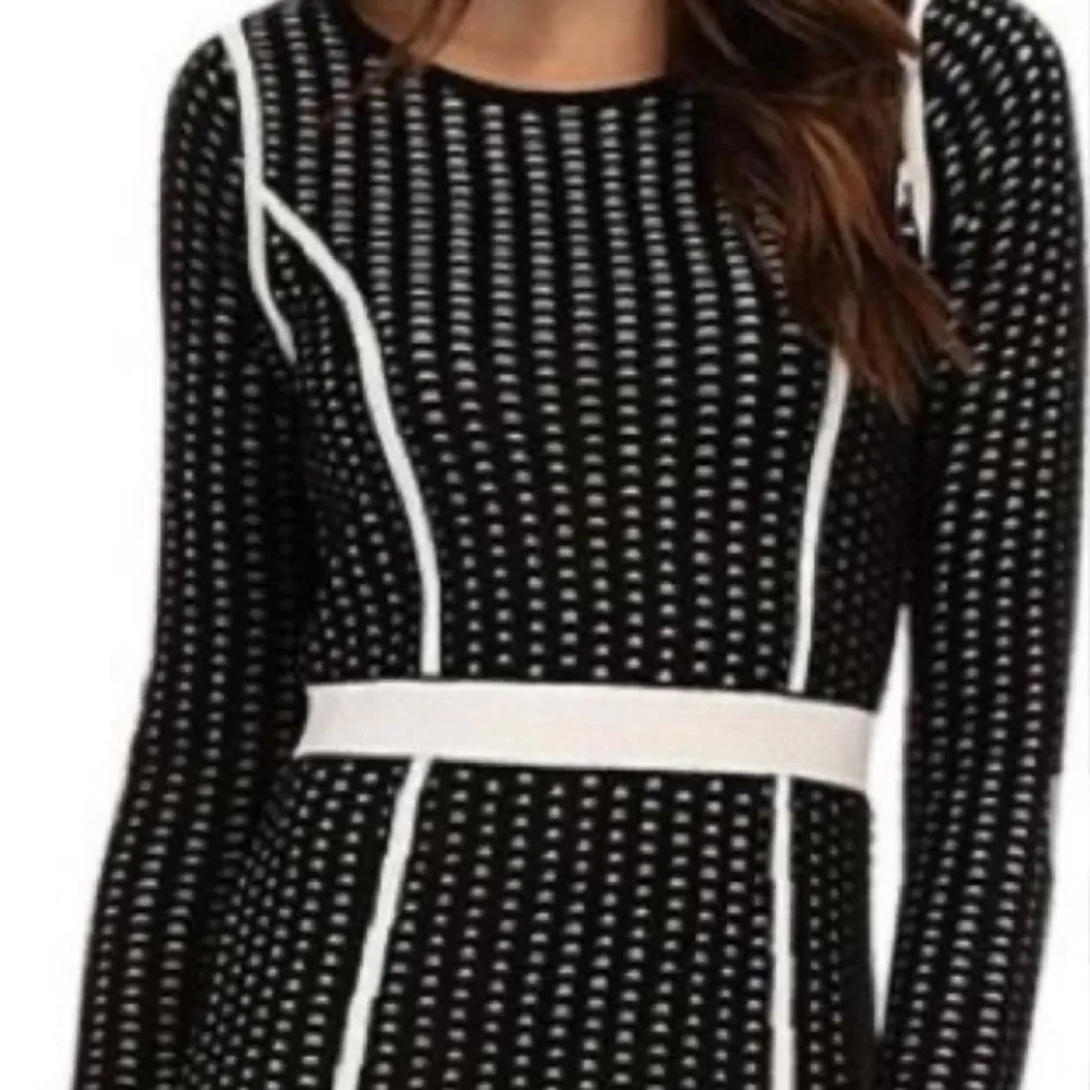 black and white dot knit flattering sweater size large - Image 2