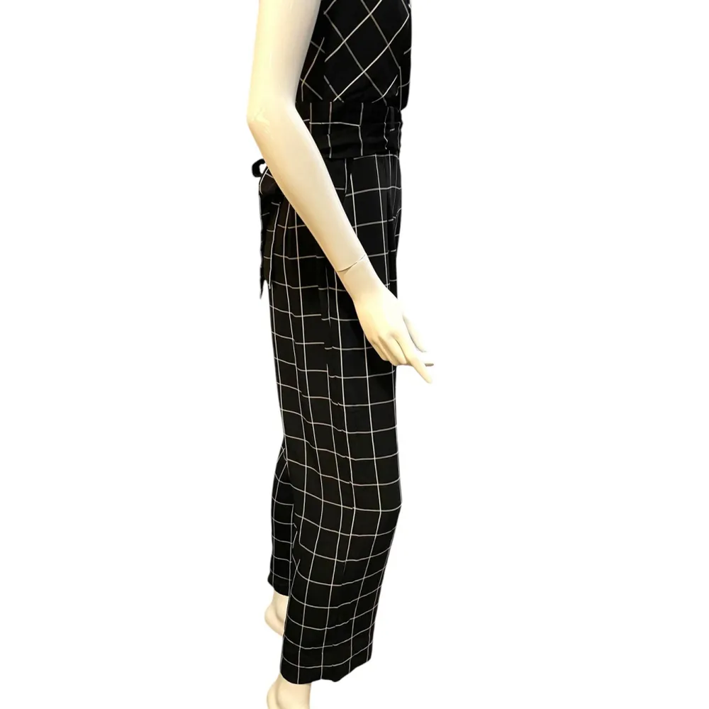 Y2K Black White Plaid Sleeveless Jumpsuit Medium-Contempo Plaid Belted Jumpsuit - Image 4