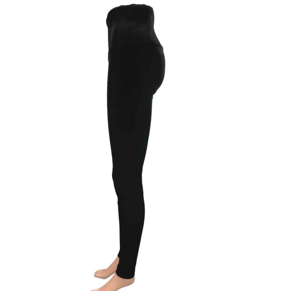 Design Lab Black Velvet Velour High Waist Stretch Ankle Cropped Pants Leggings S - Image 2