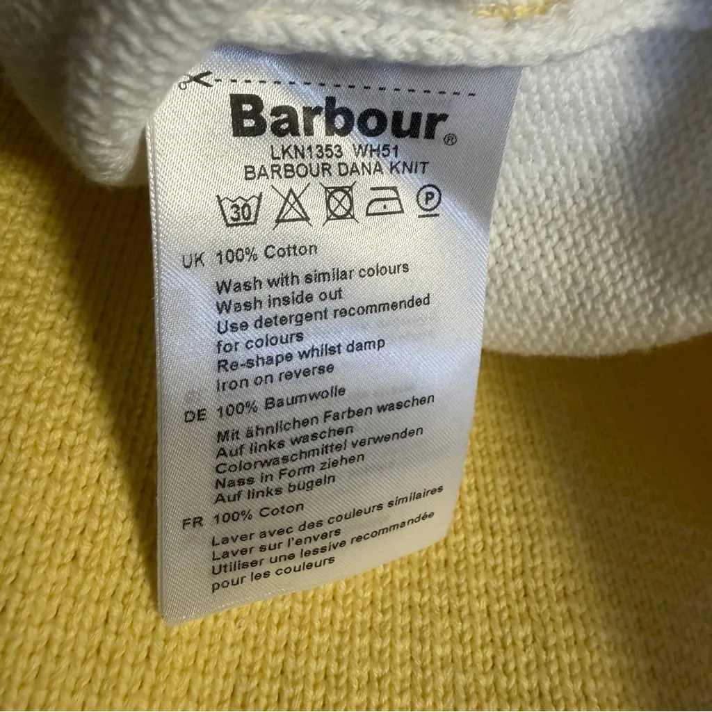 Barbour Dana Knit Sleeveless Sweater Vest women's US 12 cotton white yellow - Image 7