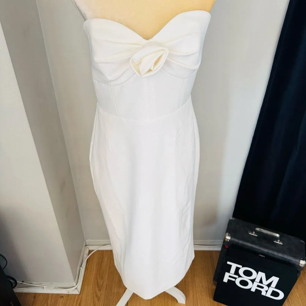 Monique Lhuillier Leonor Strapless Crepe Midi Dress, Size 12,‎ White, NWT - Image 15