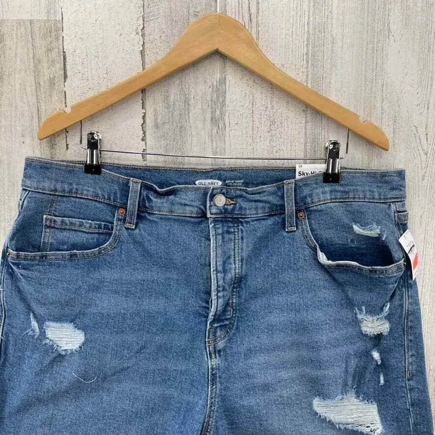 Old Navy Sky-Hi Short Women 18 Blue Jean Distressed Cutoff High Rise Button Fly - Image 2