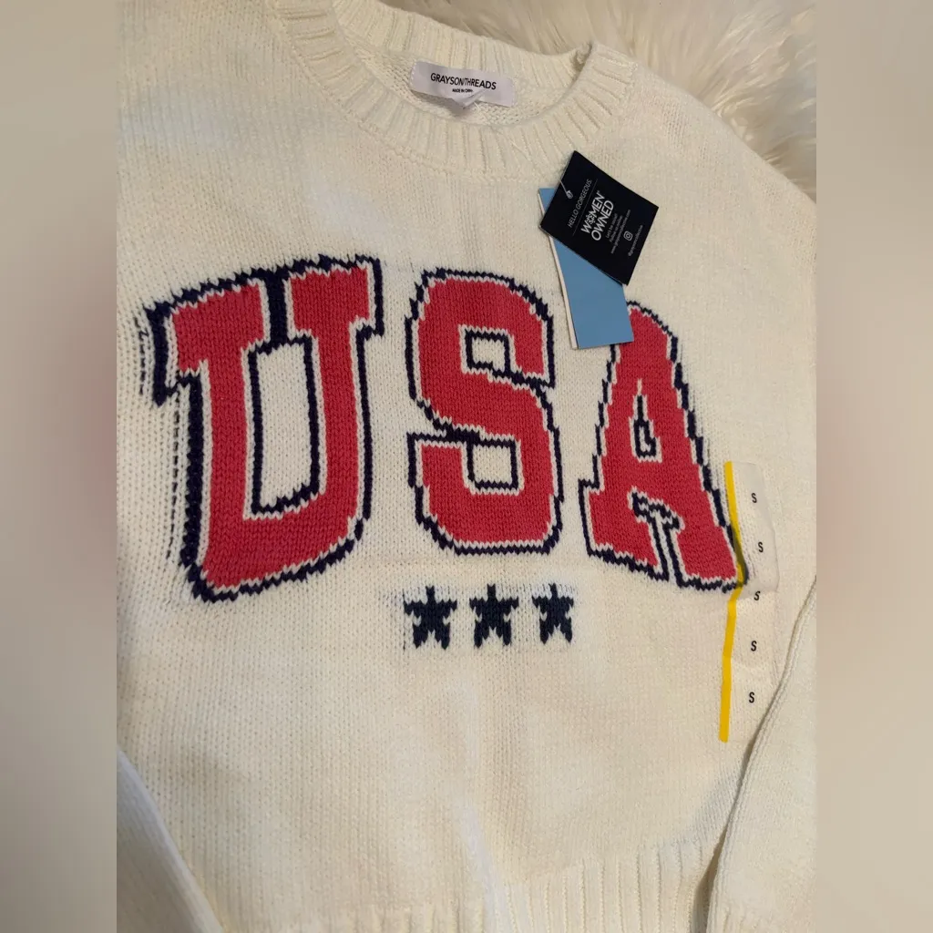 🇺🇸 Grayson Threads White USA Sweater size S 🇺🇸 - Image 3