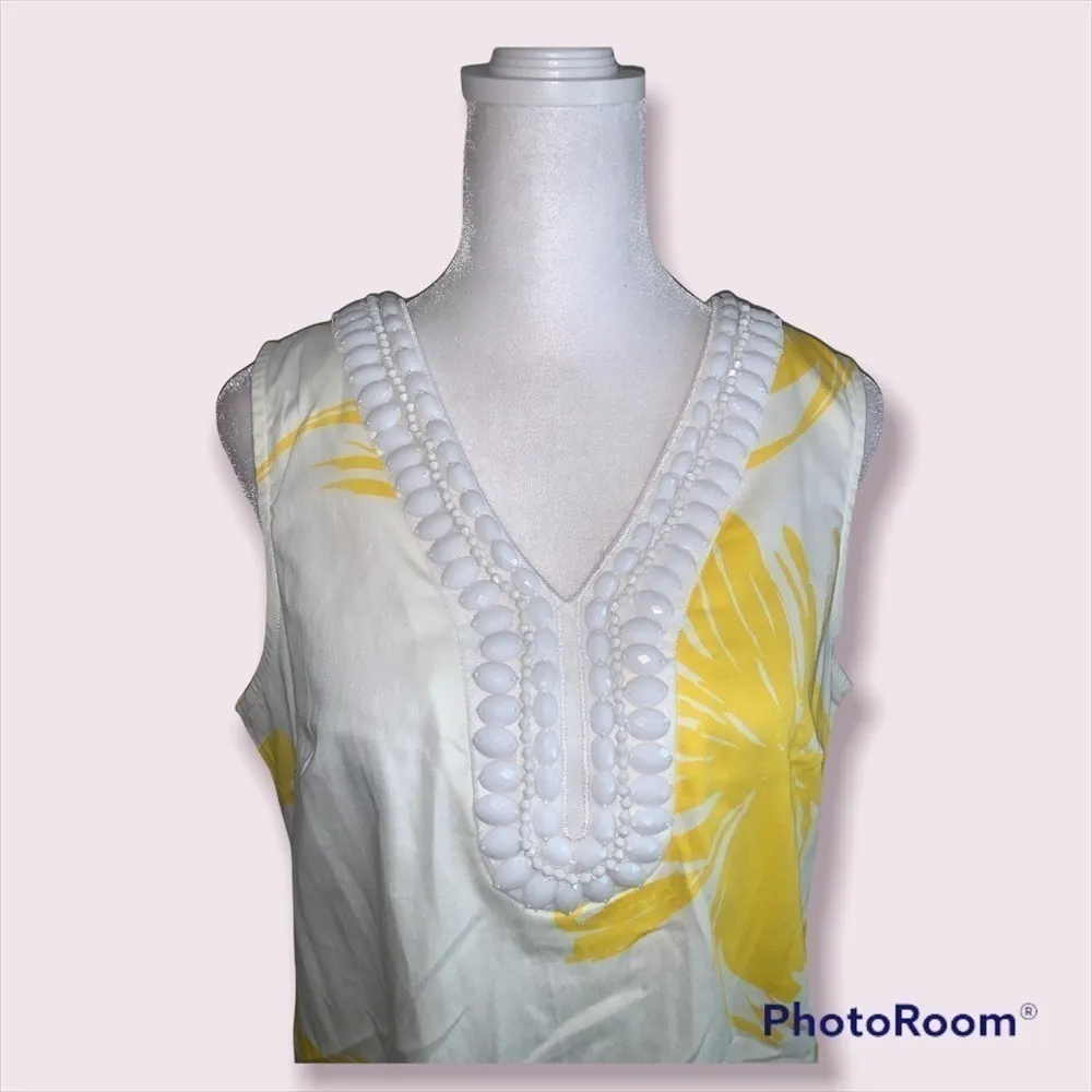 Sandra Darren Yellow Floral Sleeveless Sheath Dress W/Beaded Neck, NWT Size‎ 10 - Image 2