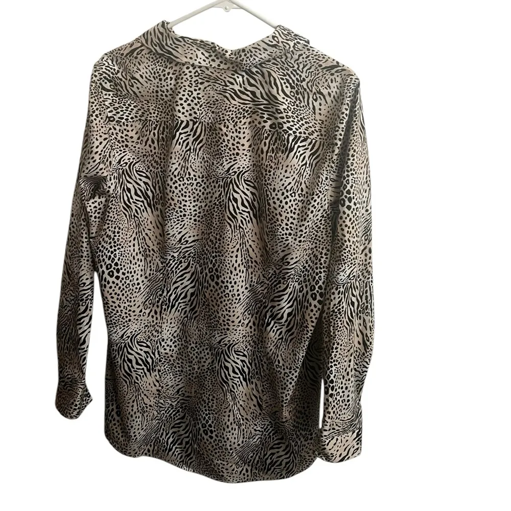 Investments Button Up Brown Black Animal Print Long Sleeve No Iron Cotton Sz 16 - Image 2