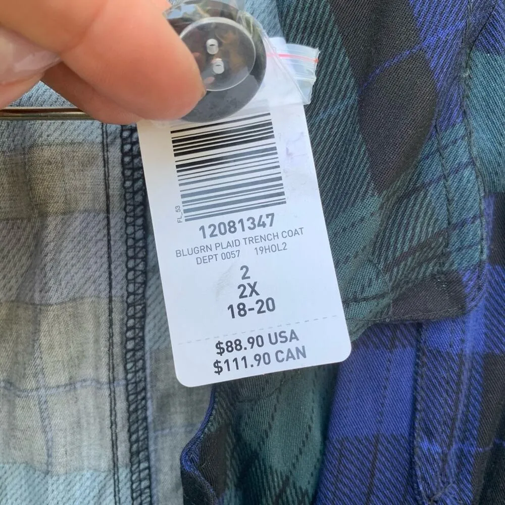 Torrid blue green plaid fit & flare trench coat 2X - Image 5