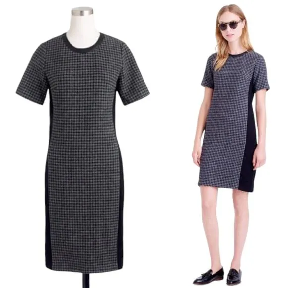 J.CREW | Size 4 | Mixed Wool with Leather Trim Hounds Tooth Mini Shift Dress - Image 2
