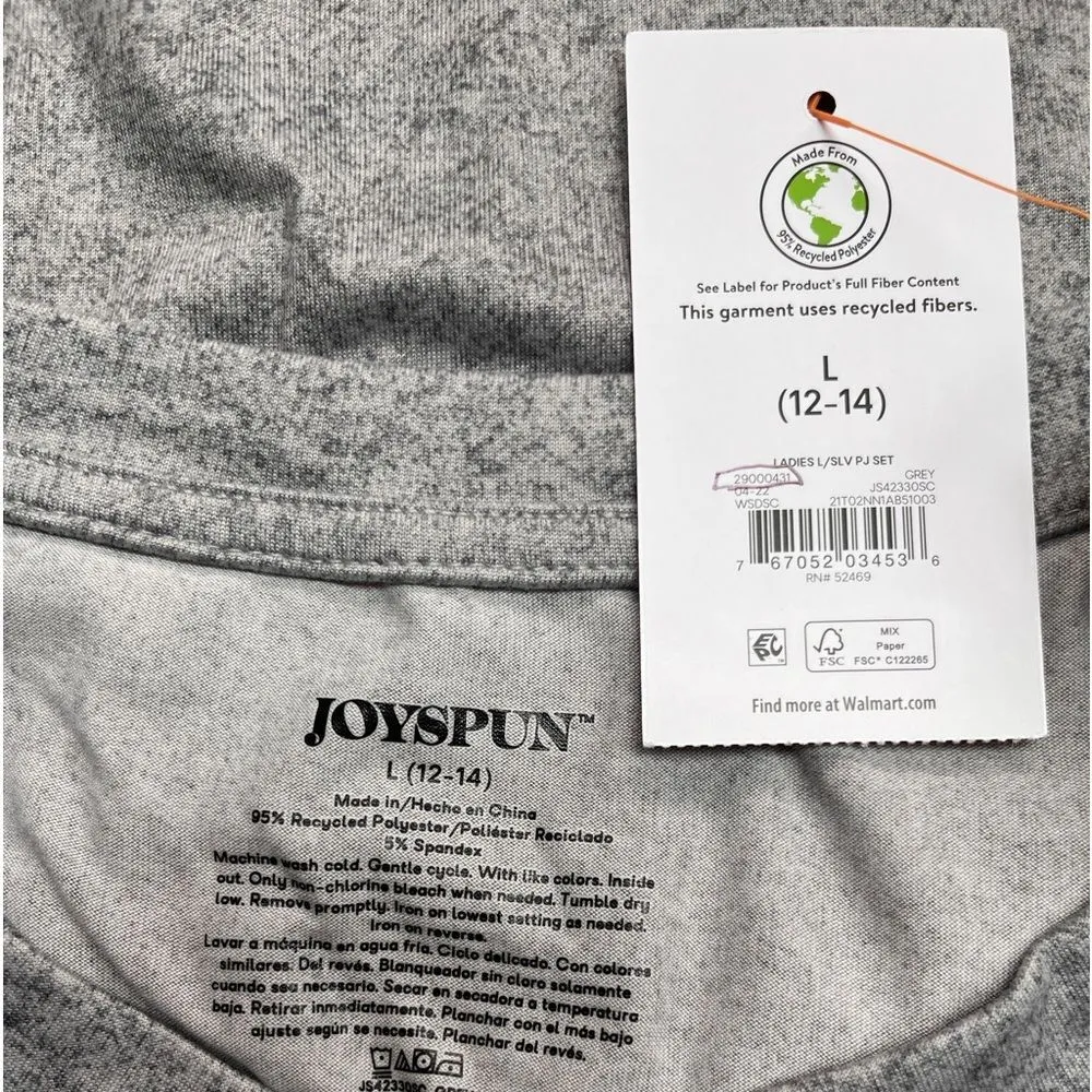 Warm & Toasty Long Sleeve Grey Sleep Top Joyspun NEW Size L - Image 6
