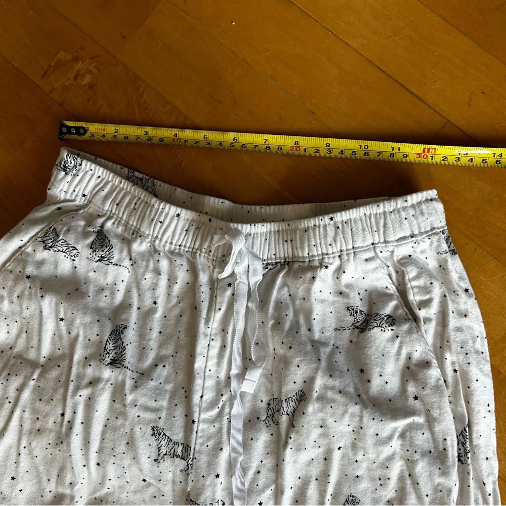 Banana Republic Wide Leg, Flannel, Tiger Lounge Pant, White, Black, Size XS - Image 8