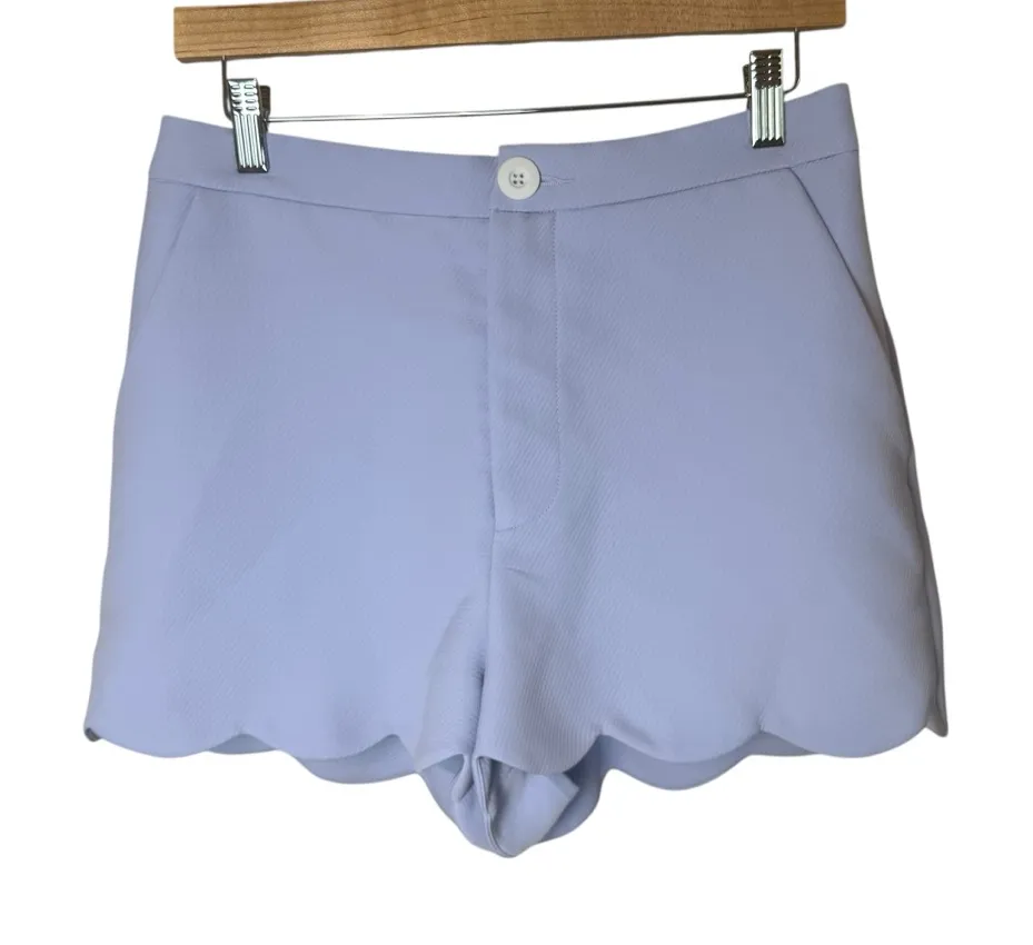English Factory Striped Scallop Hem Shorts Lilac Medium Feminine Coquette Pastel - Image 1