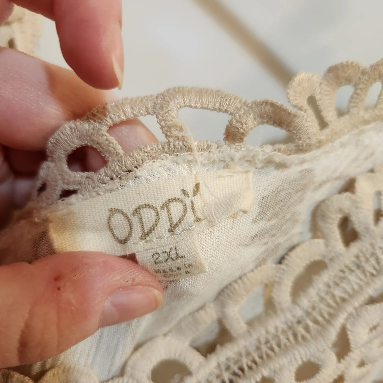 Oddi White Cream Short Sleeve Crochet Lace Hi-Low Boho Floral Tunic Blouse 2XL - Image 6