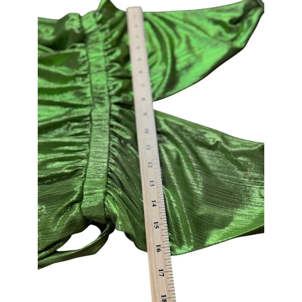 NEW Sincerely Jules Womens L Green Metallic Deep Neck Shiny Pleated Gown Stretch - Image 15