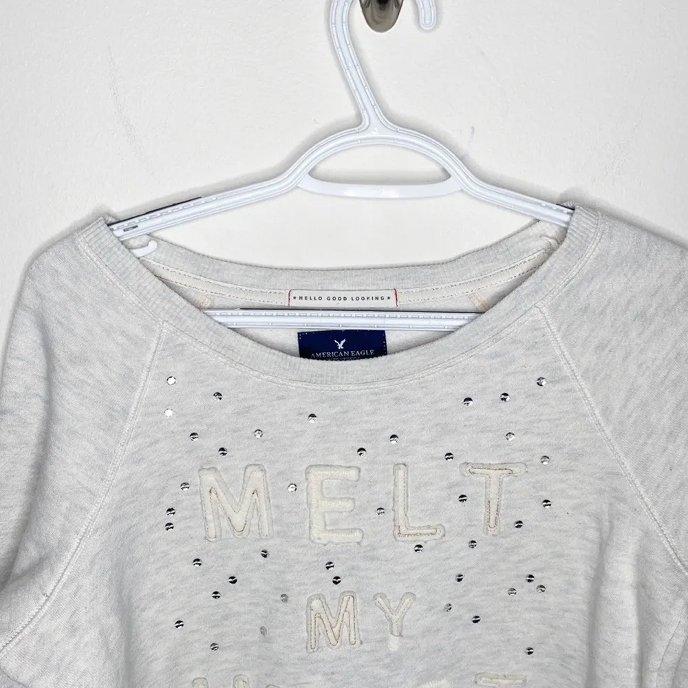 American Eagle Melt my Heart graphic embellished and embroidered sweatshirt sz S - Image 3