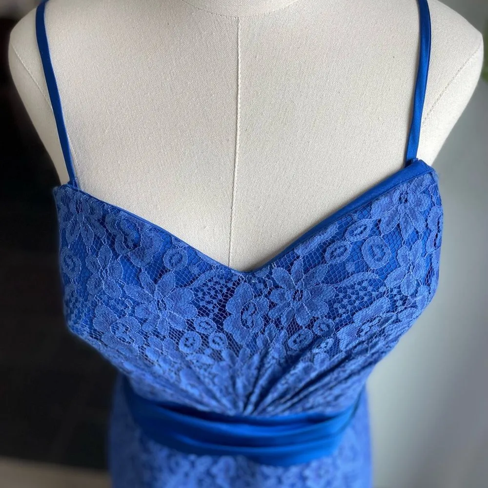 Christina Wu Cobalt Blue Lace Satin Mermaid Dress Tulip Hem Formal Prom 22 Size undefined - Image 4