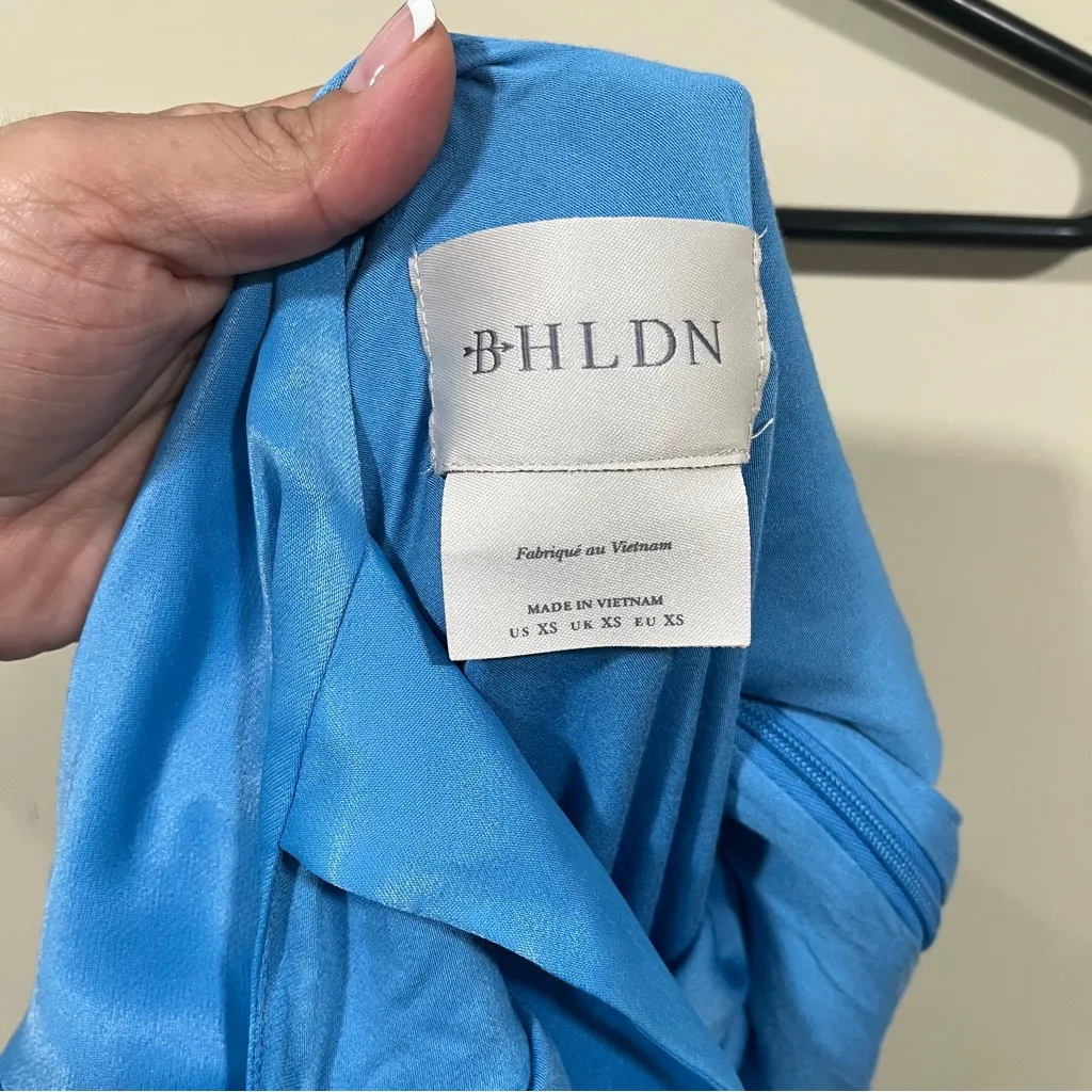 NWT BHLDN Nicoletta One-Shoulder Scarf Satin Midi Dress size XS blue - Image 8