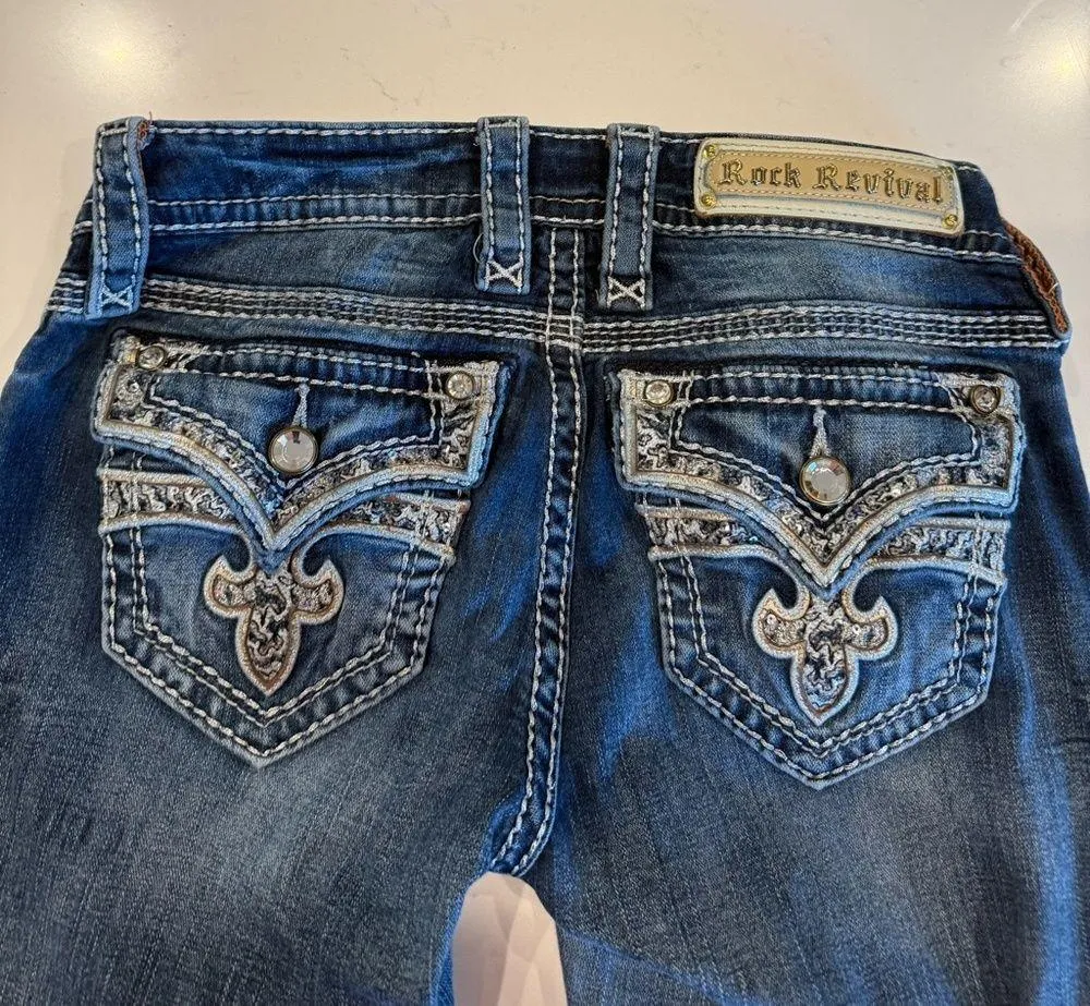 Rock Revival Celine Skinny Stretch Jean Bling Sequins Pockets Size 26 - Image 7