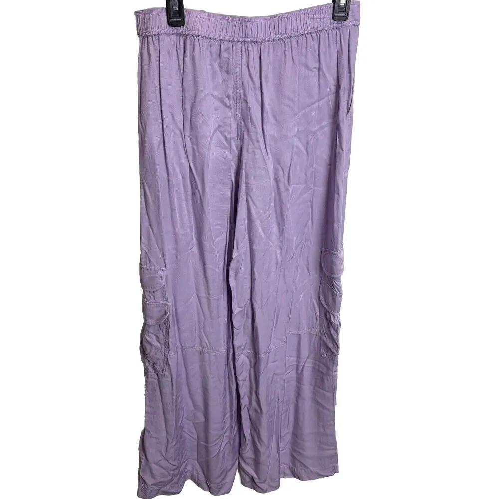 By Anthropologie Palazzo Utility Pants Cargo Wide Leg Lilac Purple Pull On Sz 10 - Image 13