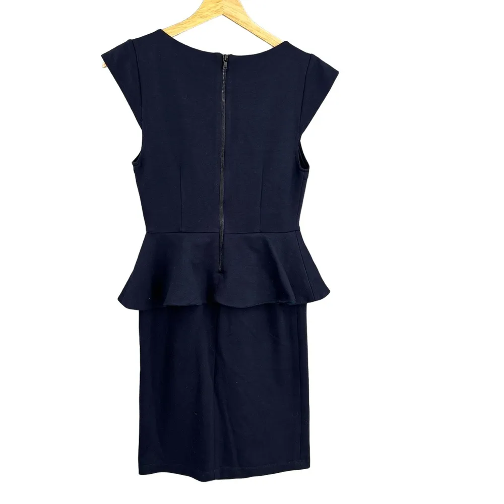 Alice + Olivia Employed Peplum Sheath Dress Navy Blue Size 4 Made in USA - Image 3