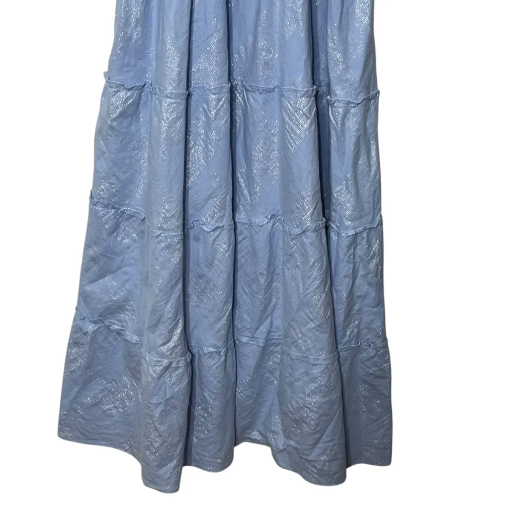 Hill House Ellie Nap Dress Women’s Large Light Blue Glitter Check Ruffle Sleeves - Image 6