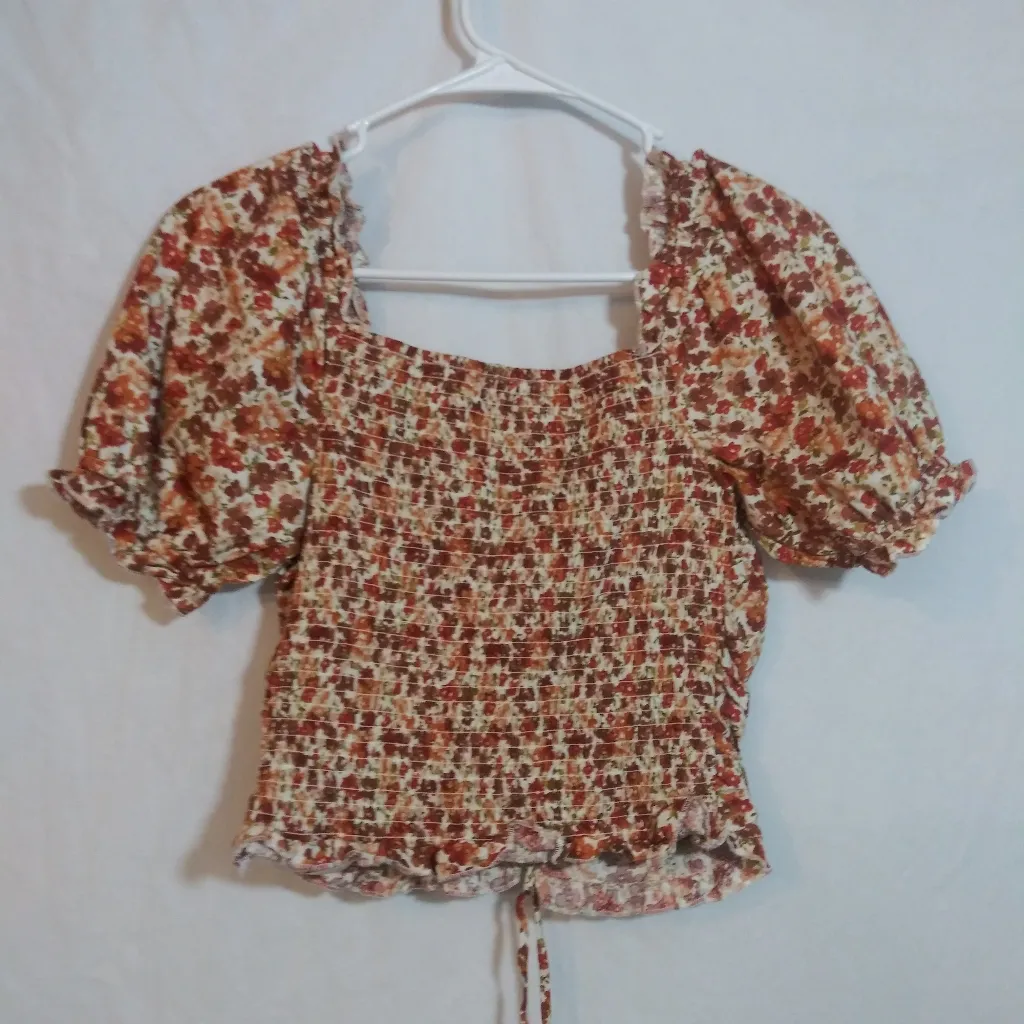 Kit & Sky Floral Ruffle Crop Top Neutral Red and Brown Boho Size M Size M - Image 8