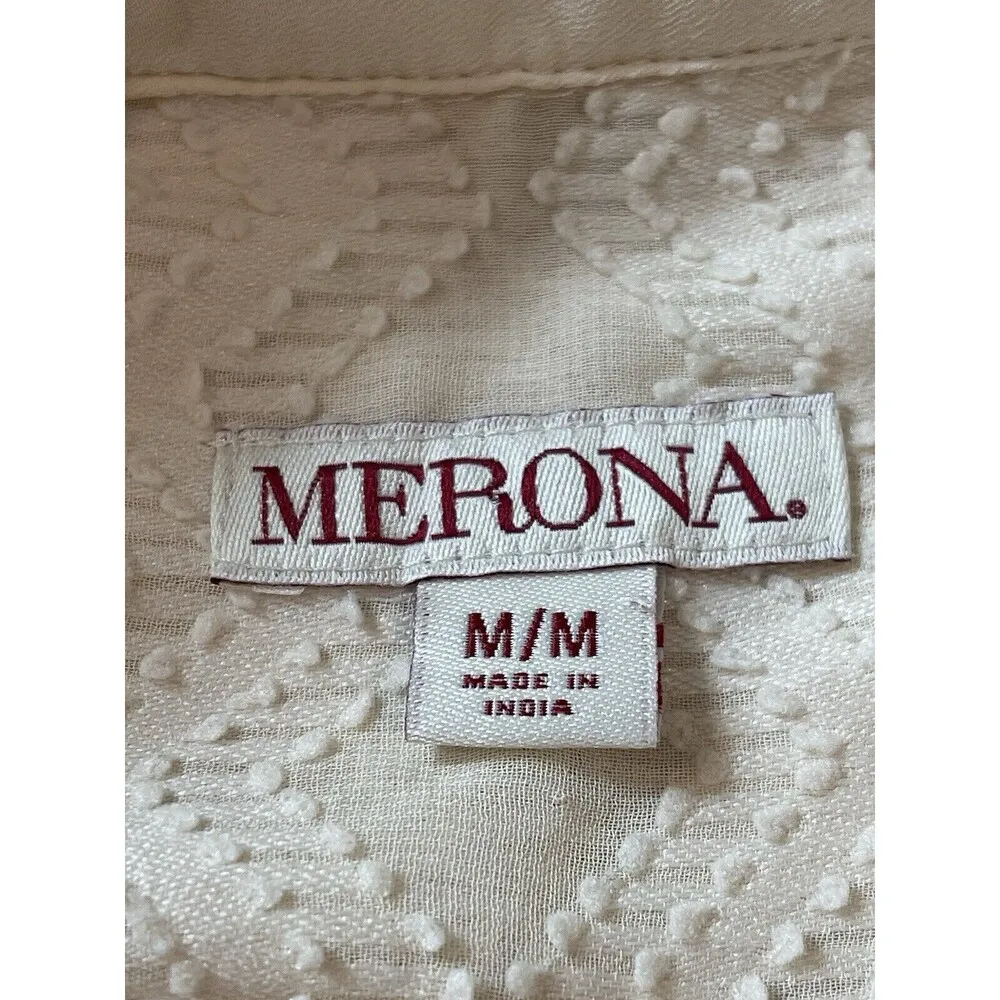 Merona Cream Textured Chevron/Herringbone Long Sleeve Sheer Office Career Top M - Image 7