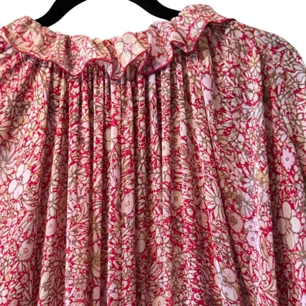 Free People Feeling Groovy Maxi Dress S/P Oversized gauze flowy ruffle Boho - Image 11