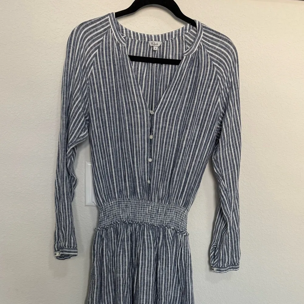 Rails Jasmine Tibet Stripe Mini Dress Size Small Blue/White Boho Linen - Image 10