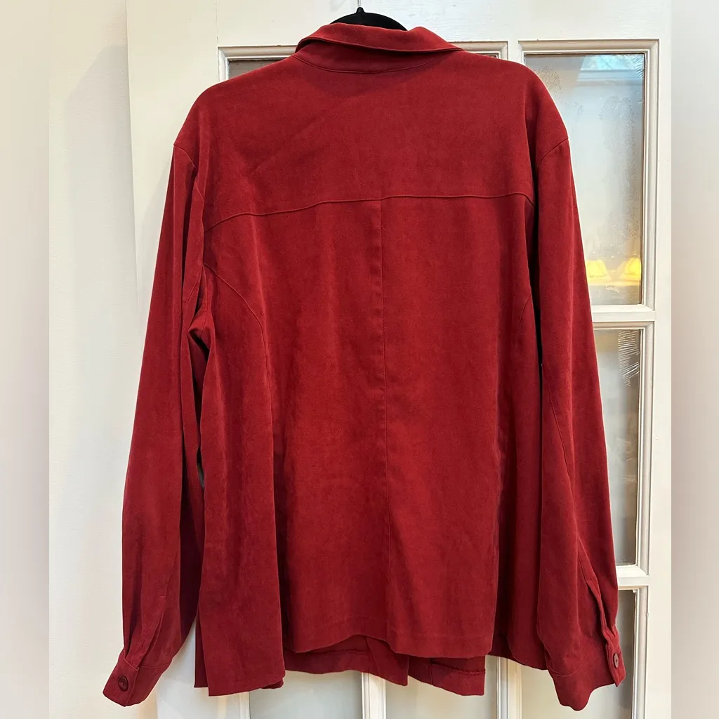 Vintage Coldwater Creek Red Faux Suede Lightweight Jacket Blouse Plus Size 3X - Image 3