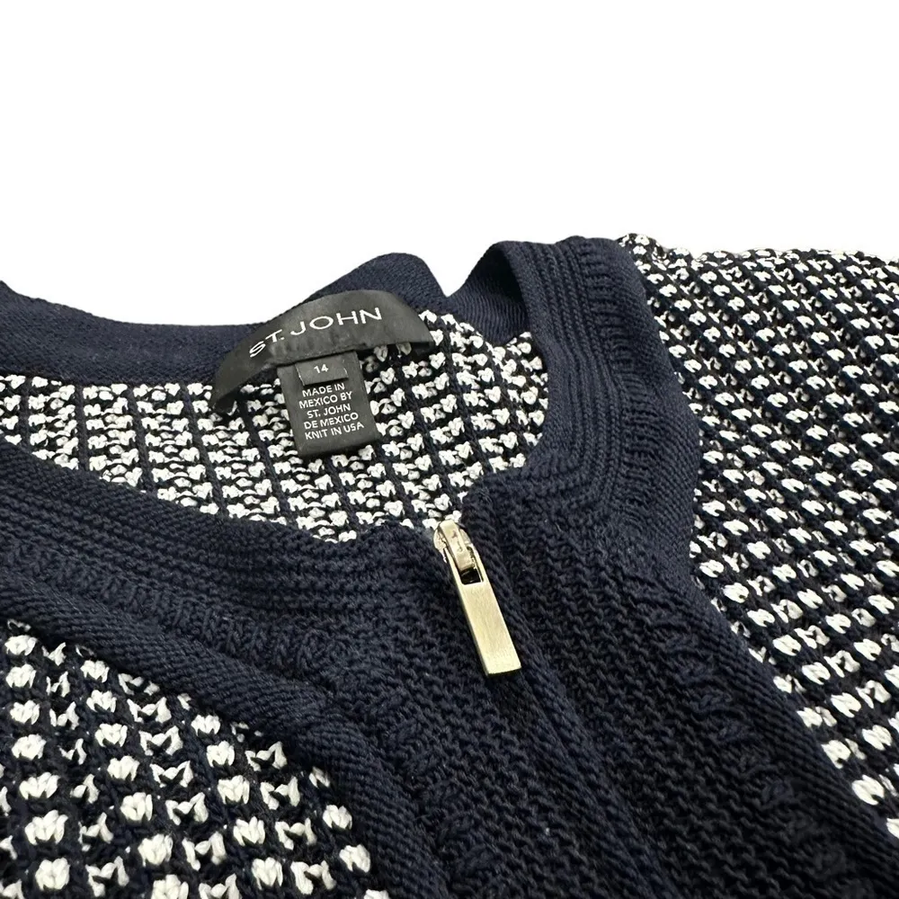 ST. JOHN knit cardigan sweater navy and white - Image 8