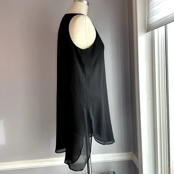 White House Black Market sleeveless V-neck black high low flowy chiffon tunic S - Image 3