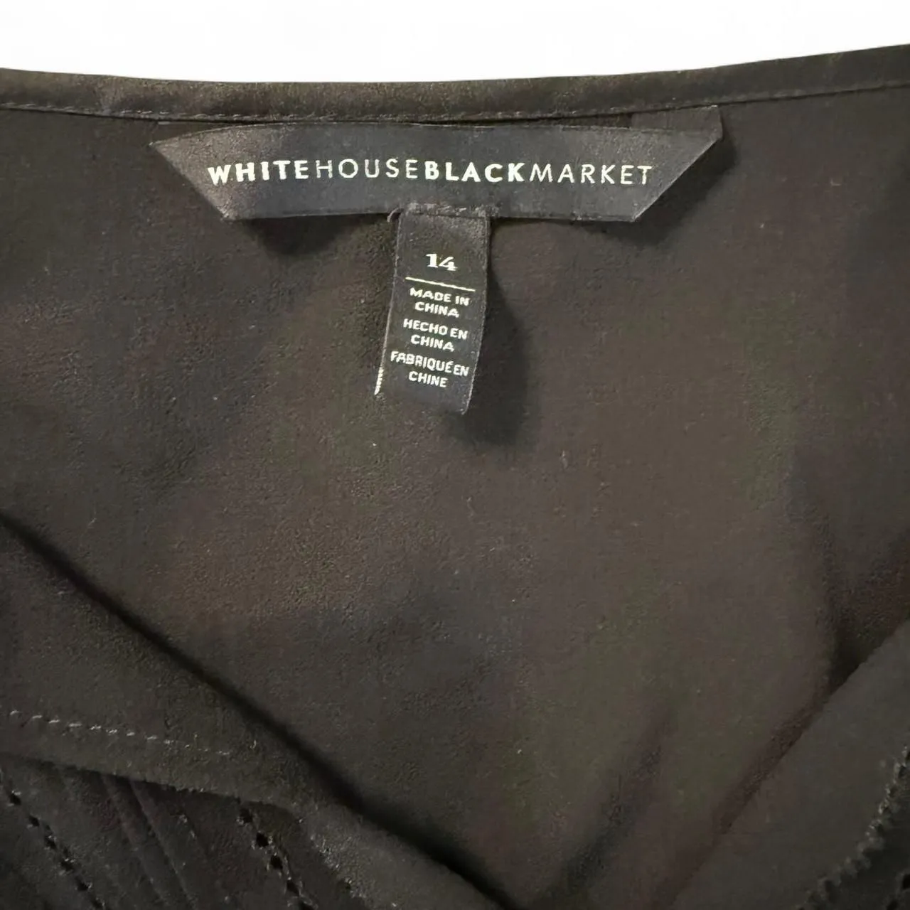 WHBM White House Black Market Black Pin tuck Sheer Bell Sleeve Blouse Top Sz 14 - Image 4