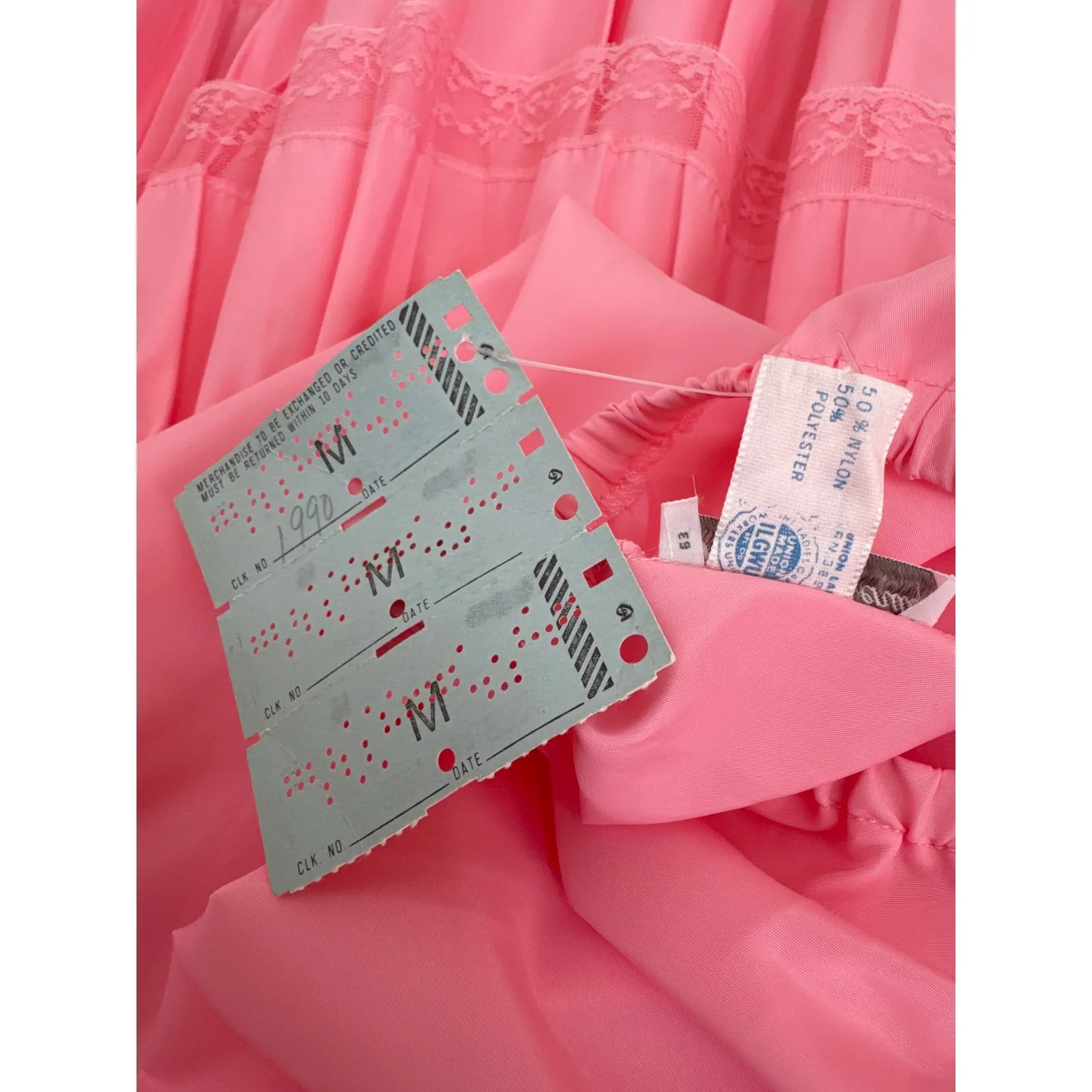 NWT Vintage Saks Fifth Avenue Pink Ruffle Lace Slip Skirt USA dead stock medium - Image 11