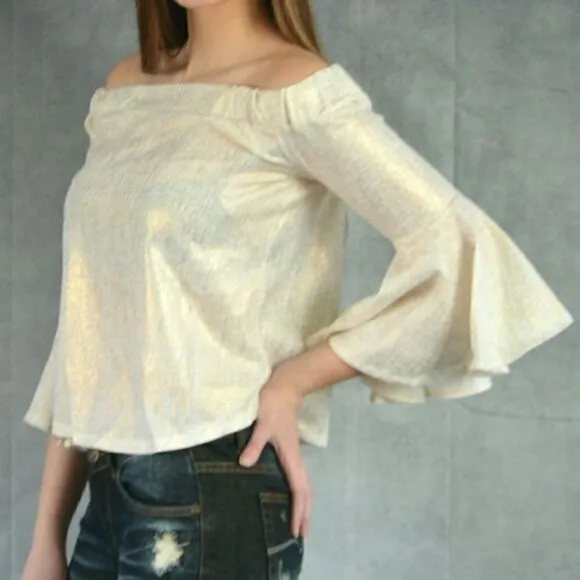 Metallic Off Shoulder Top‎ Gold Size L - Image 4