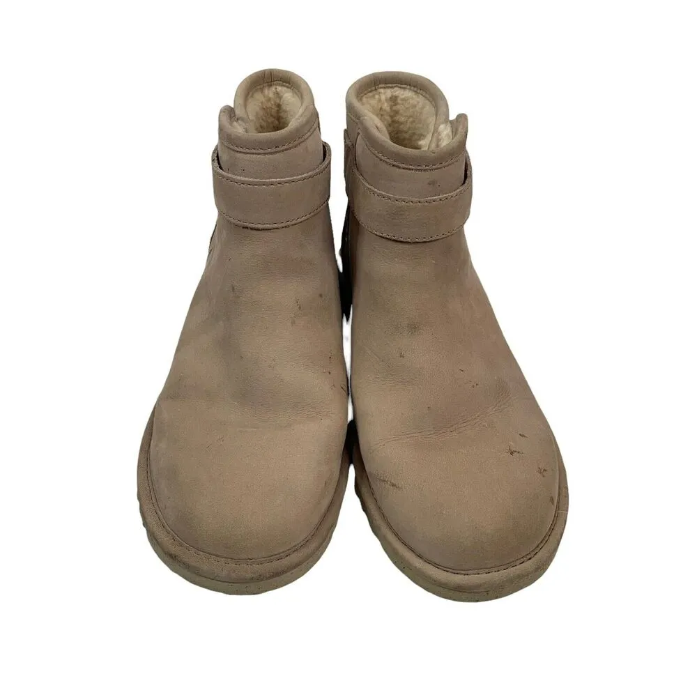 Ugg Sz 6 Boots Rella Beige Suede Shearling Lined Ankle Short Booties Snap Strap - Image 2